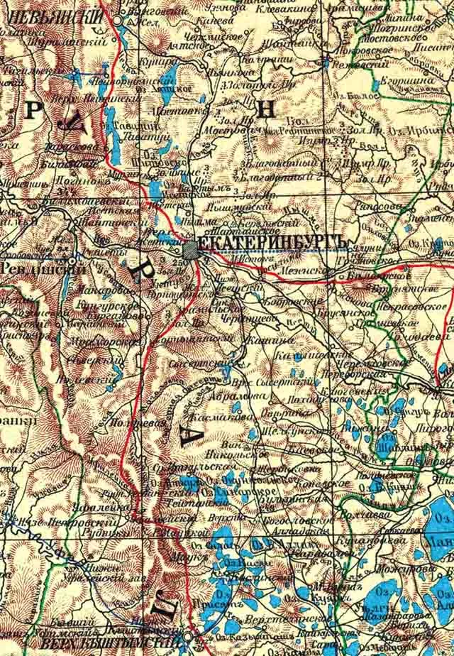 karta-ekaterinburgskogo-uezda-1903-g.-ekaterinburg-i-okrestnosti Екатеринбургский уезд Пермской губернии. Карта 1903 г.
